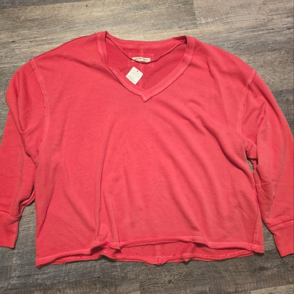 NWT Free People Venice V-Neck Sweatshirt Red Coral - Picture 5 of 9
